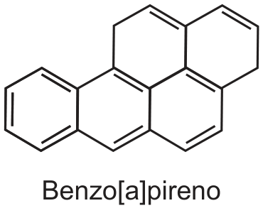 Estrutura química do benzo[a]pireno, formada por cinco anéis aromáticos fundidos.