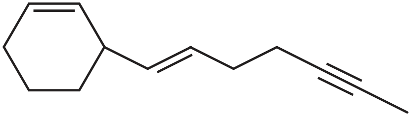 Estrutura química de um hidrocarboneto com anel cicloexênico ligado a uma cadeia com uma ligação dupla e uma ligação tripla