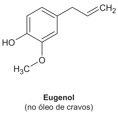 Fórmula estrutural do eugenol (no óleo de cravos)