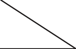Segmento horizontal na base conectado a um segmento inclinado que desce até a extremidade direita