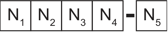 F2 Esquema representando o número de uma agência bancária, formado por quatro caixas contíguas com N₁, N₂, N₃ e N₄, seguidas de um traço e uma caixa isolada contendo N₅