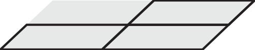 F2 Plano em perspectiva dividido em quatro paralelogramos: três têm contorno preto, nas posições inferior esquerda, inferior direita e superior direita; o superior esquerdo não tem contorno completo.