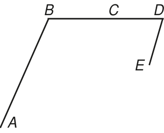 Trajeto formado por um segmento inclinado de A a B, um segmento horizontal de B a D com C entre eles e um segmento inclinado de D a E.