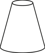 Perspectiva de um tronco de cone reto simples com topo delimitado por apenas uma elipse