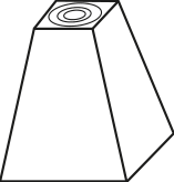 Perspectiva de um tronco de pirâmide de base poligonal com topo quadrado contendo círculos concêntricos