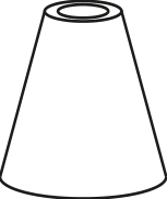 Perspectiva de um tronco de cone reto de geratrizes retilíneas com topo circular plano apresentando uma borda com espessura