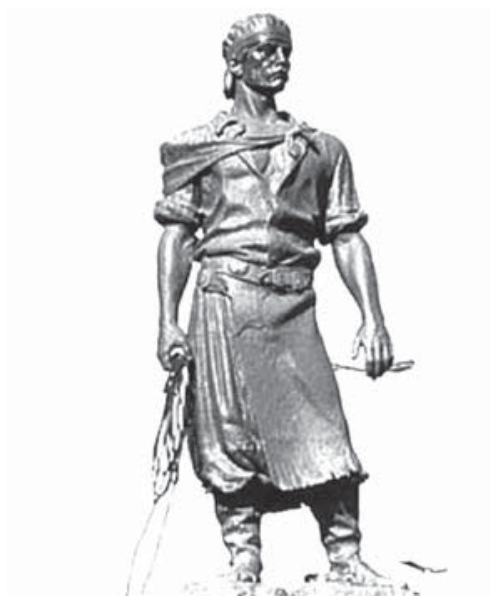 Estátua do Laçador, escultura representando a figura do gaúcho em trajes tradicionais, de pé e segurando um laço com a mão direita.