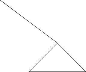 F6 Segmento diagonal descendo da esquerda superior para a direita inferior, conectando-se ao topo de um triângulo isósceles de base horizontal.