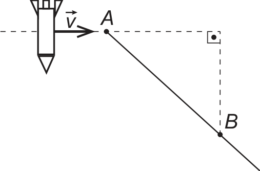 Trajetória em linha reta diagonal conectando o ponto A ao ponto B e continuando retilínea após B.