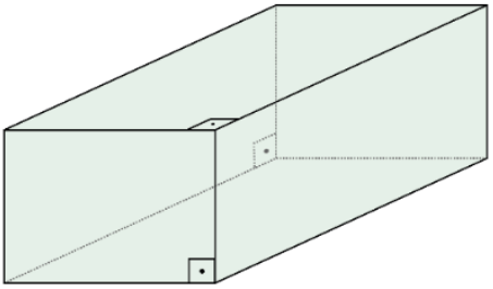 F1 Ilustração de um paralelepípedo reto-retângulo em perspectiva com indicação de ângulos retos nos vértices