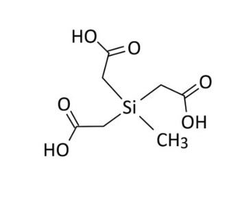 F4 Fórmula estrutural de um átomo central de silício ligado a um grupo CH3 e a três grupos carboximetil