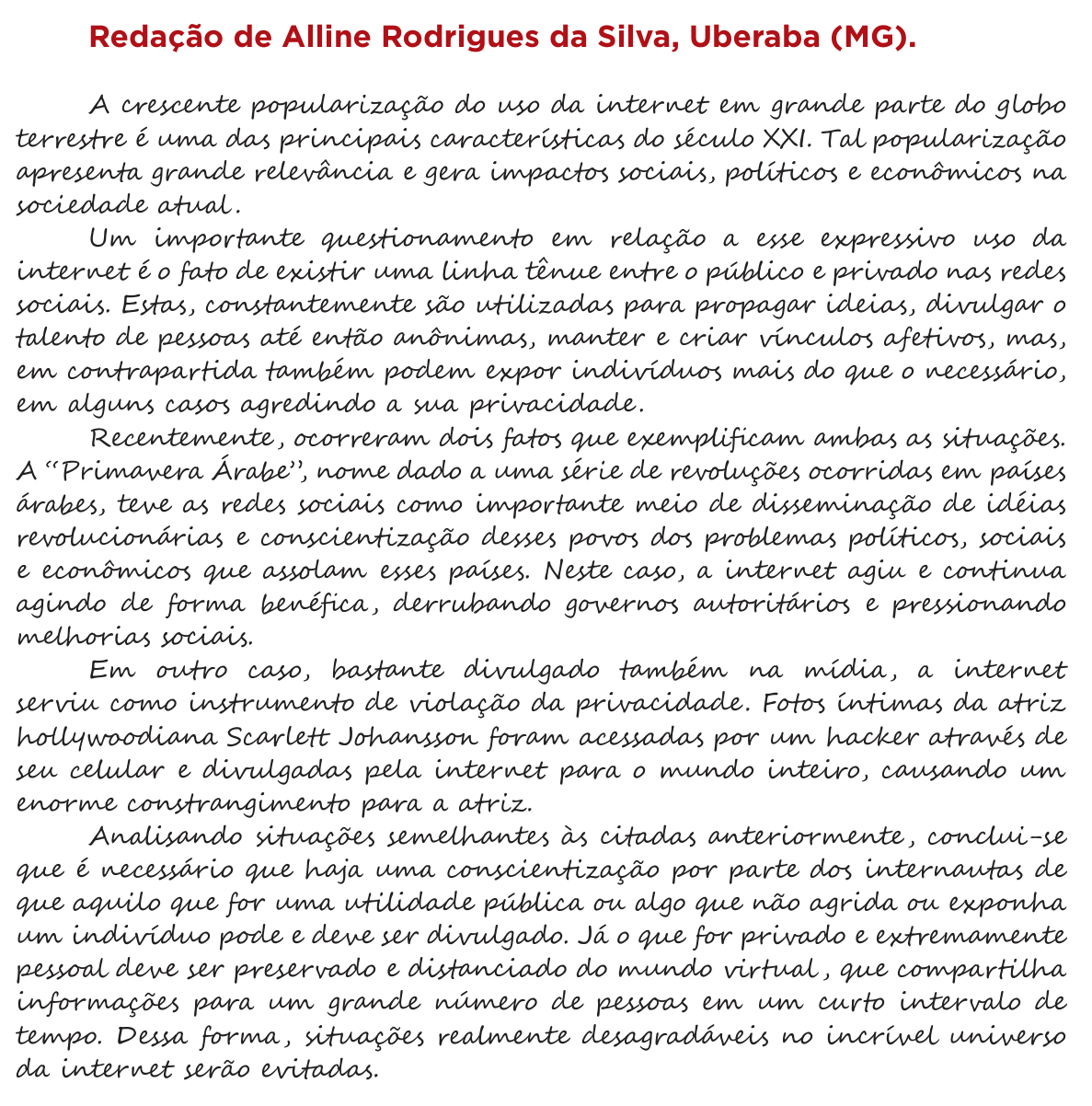 Redação de Alline Rodrigues da Silva na cartilha do INEP