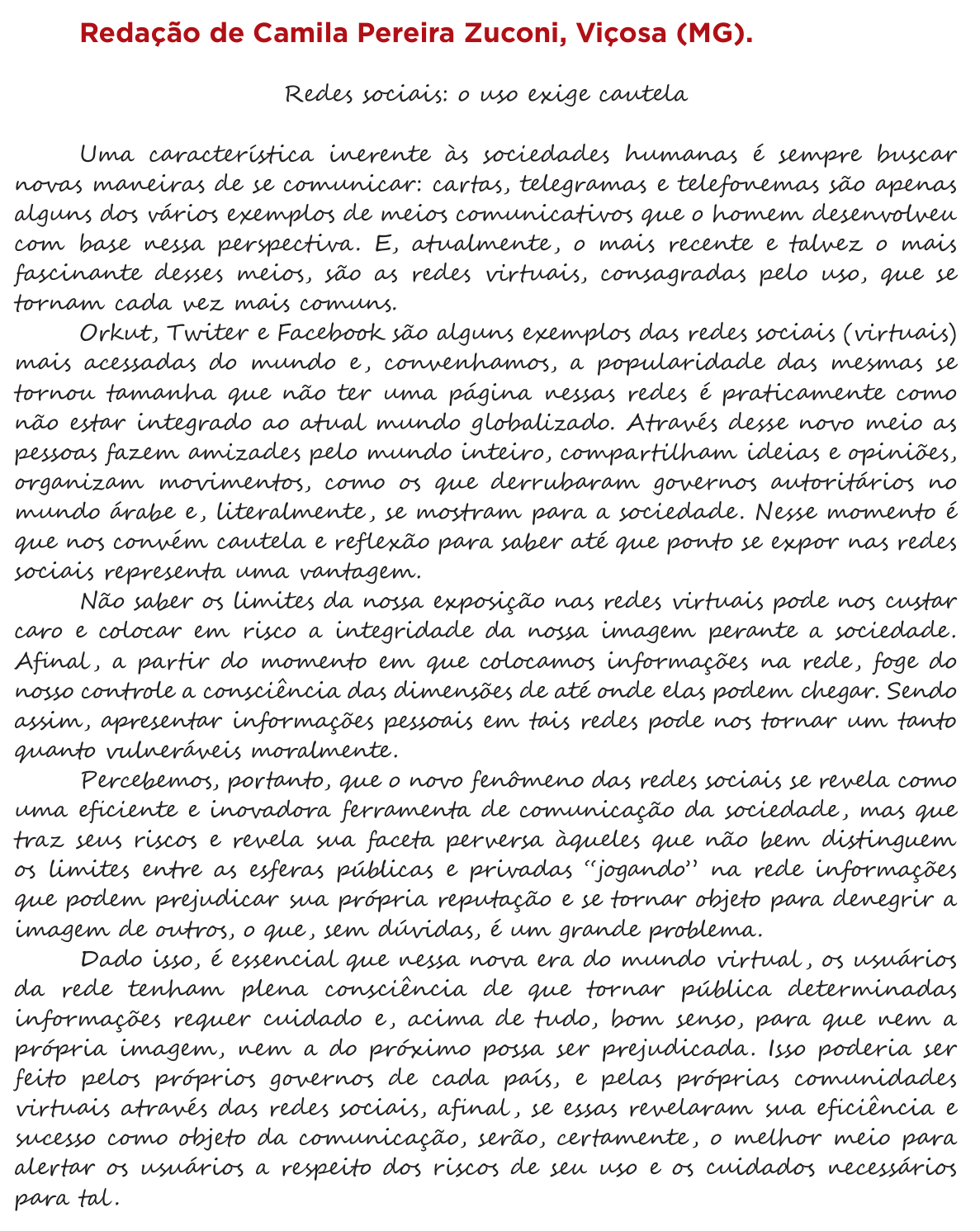 Redação de Camila Pereira Zuconi na cartilha do INEP