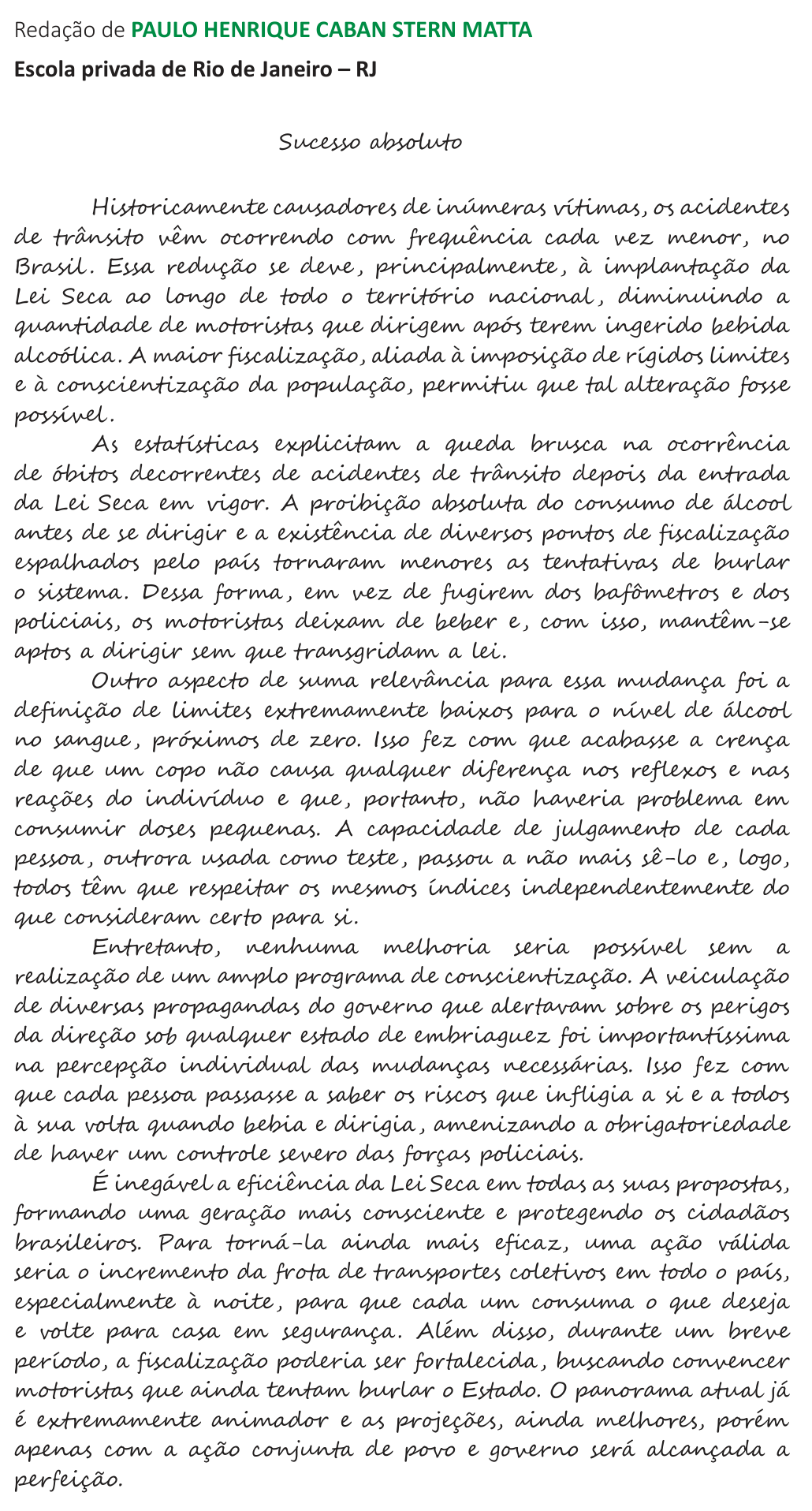 Redação de Paulo Henrique Caban Stern Matta na cartilha do INEP