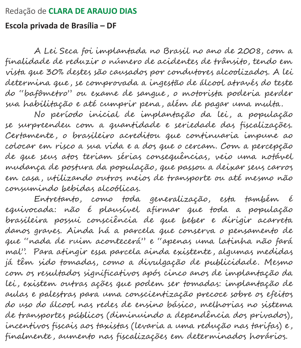 Redação de Clara de Araujo Dias na cartilha do INEP