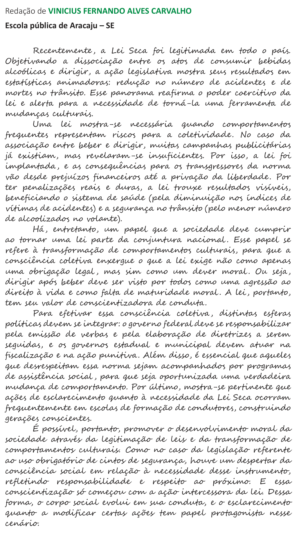 Redação de Vinicius Fernando Alves Carvalho na cartilha do INEP