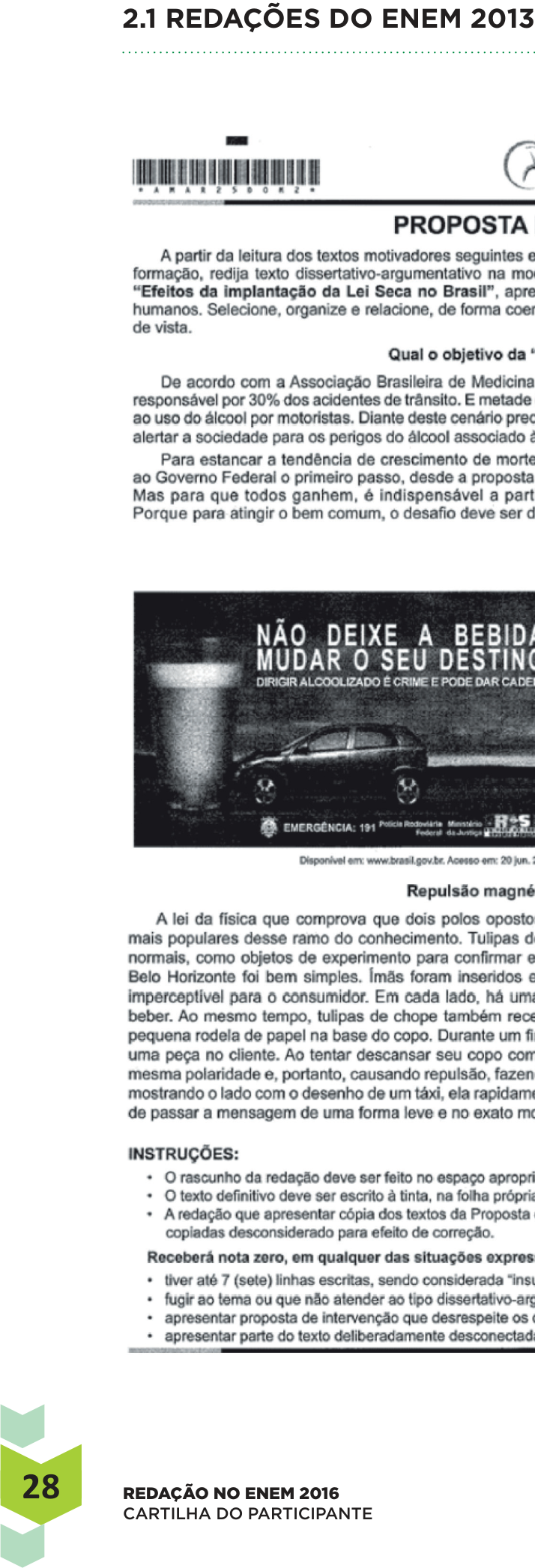 Proposta de redação do Enem 2013, como a cartilha do INEP reproduz