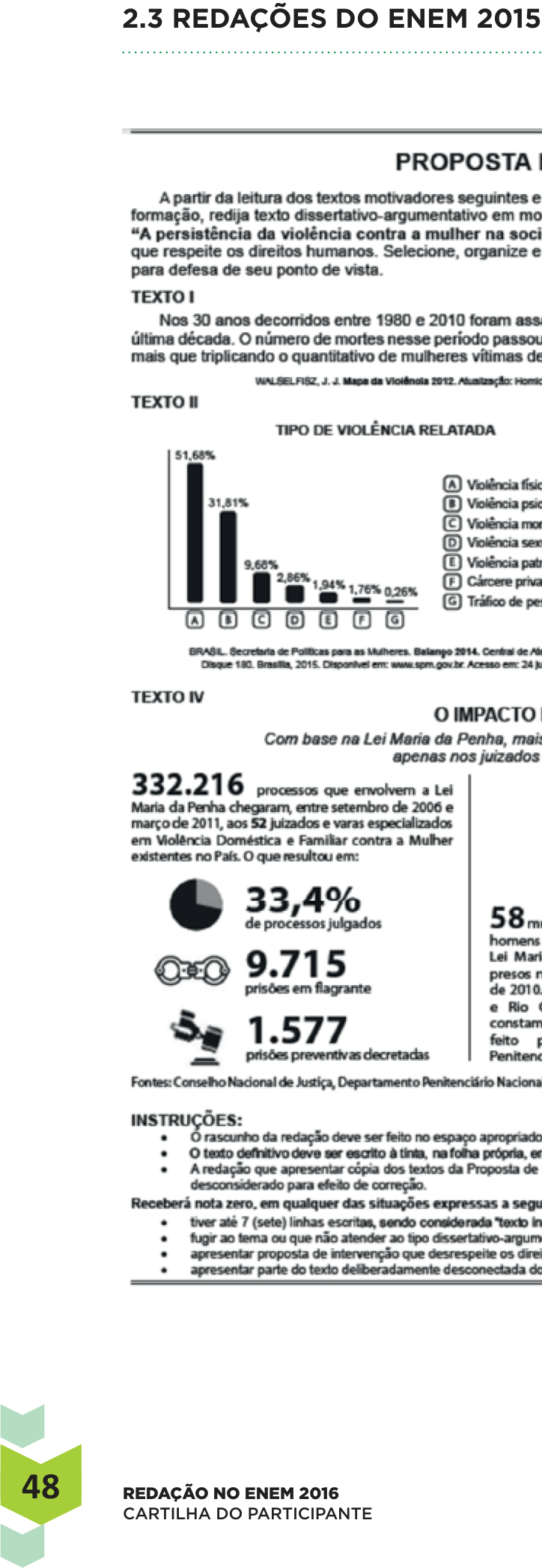 Proposta de redação do Enem 2015, como a cartilha do INEP reproduz