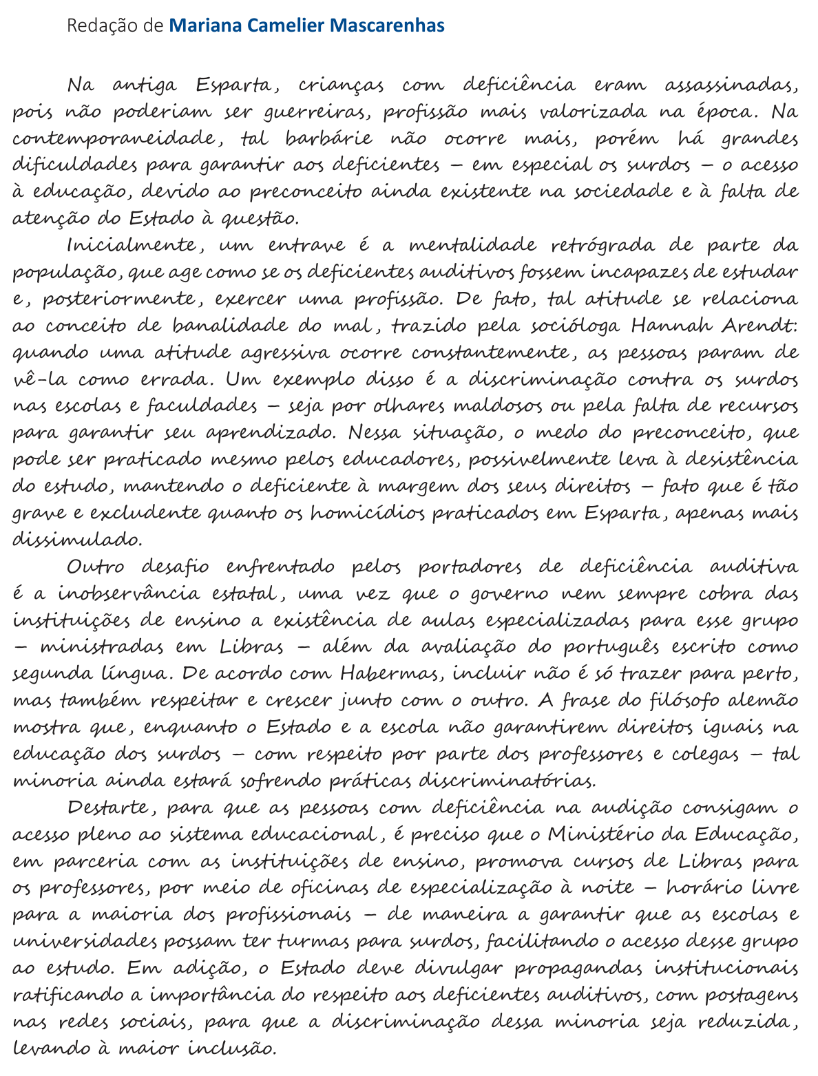 Redação de Mariana Camelier Mascarenhas na cartilha do INEP