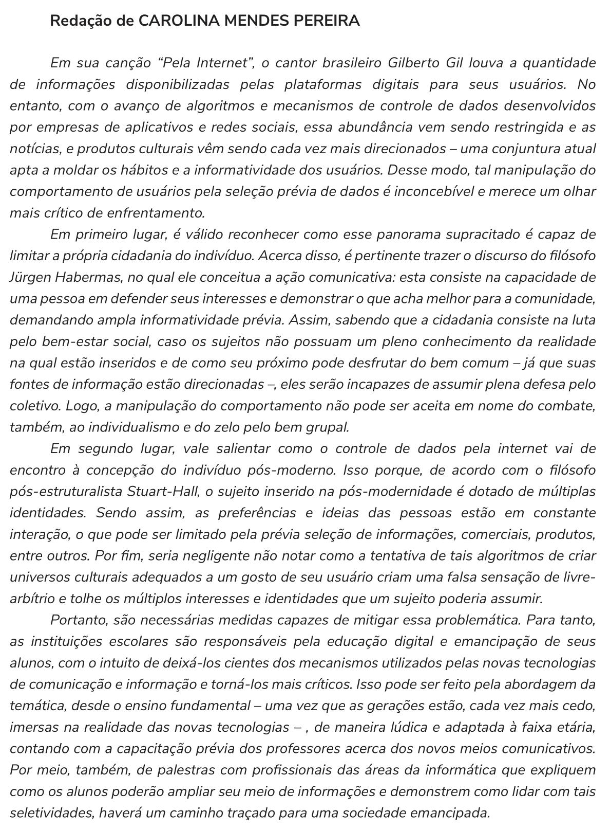 Redação de Carolina Mendes Pereira na cartilha do INEP