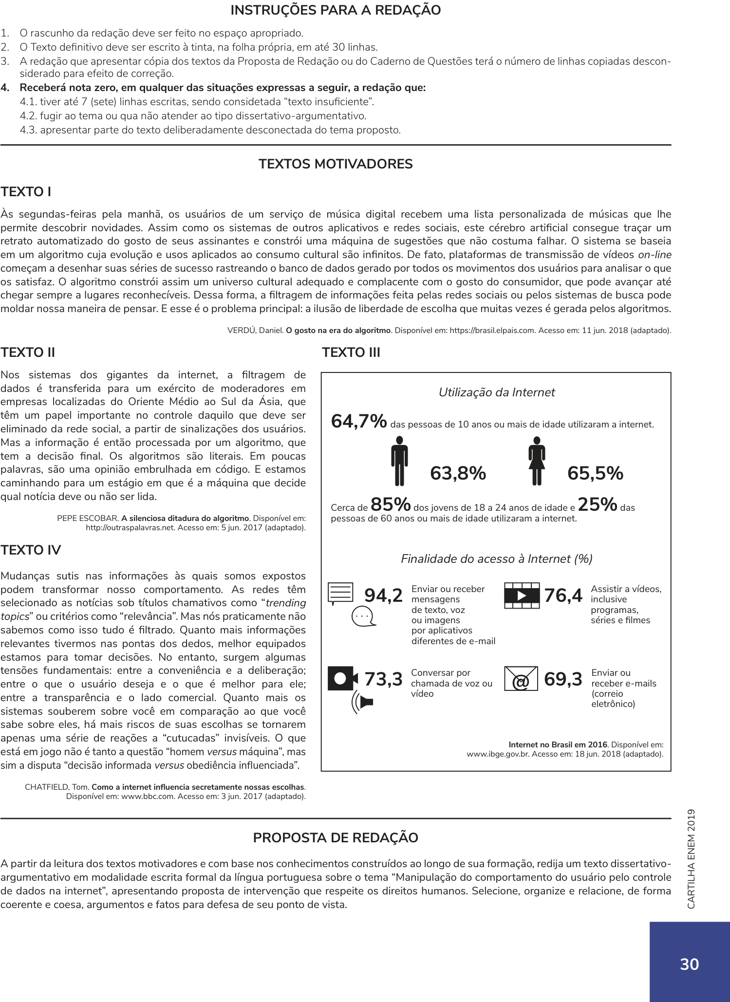 Proposta de redação do Enem 2018, como a cartilha do INEP reproduz