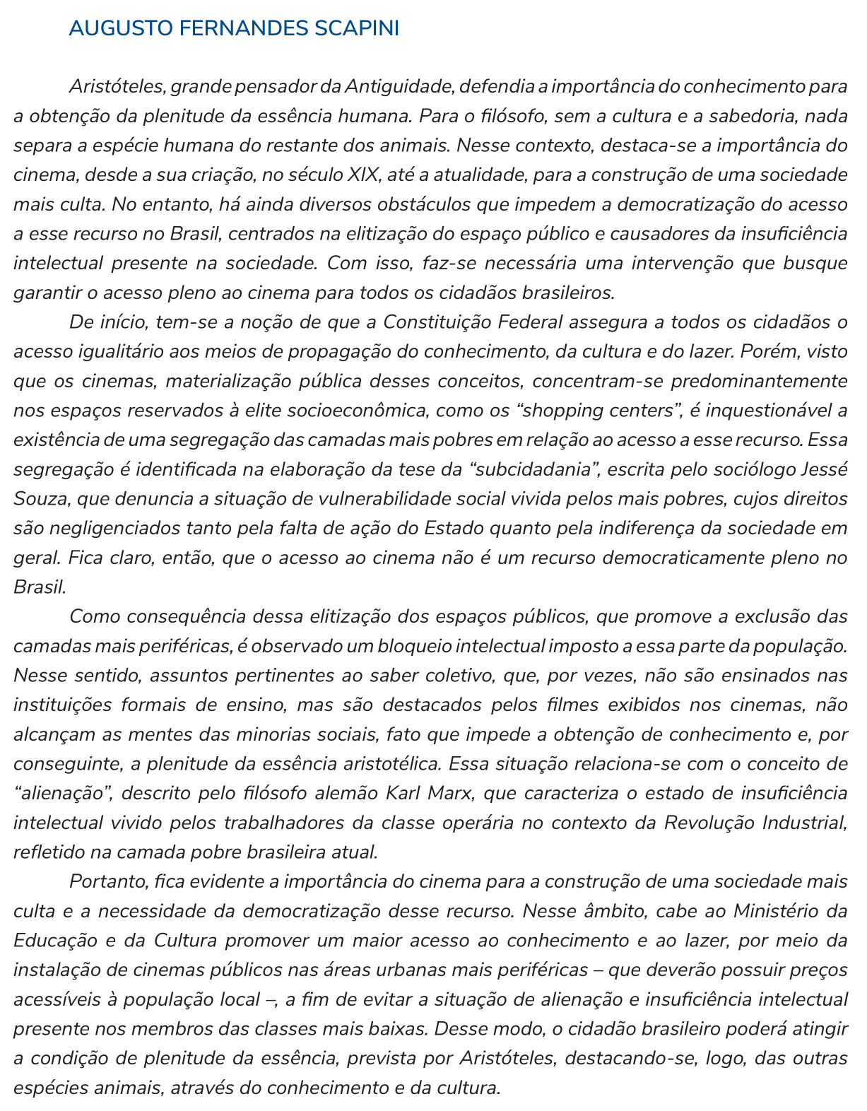 Redação de Augusto Fernandes Scapini na cartilha do INEP