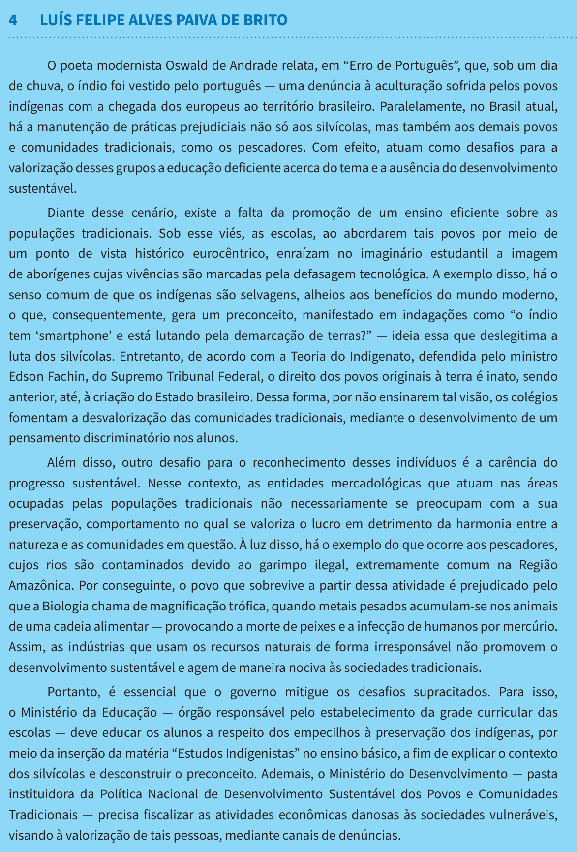 Redação de Luís Felipe Alves Paiva de Brito na cartilha do INEP