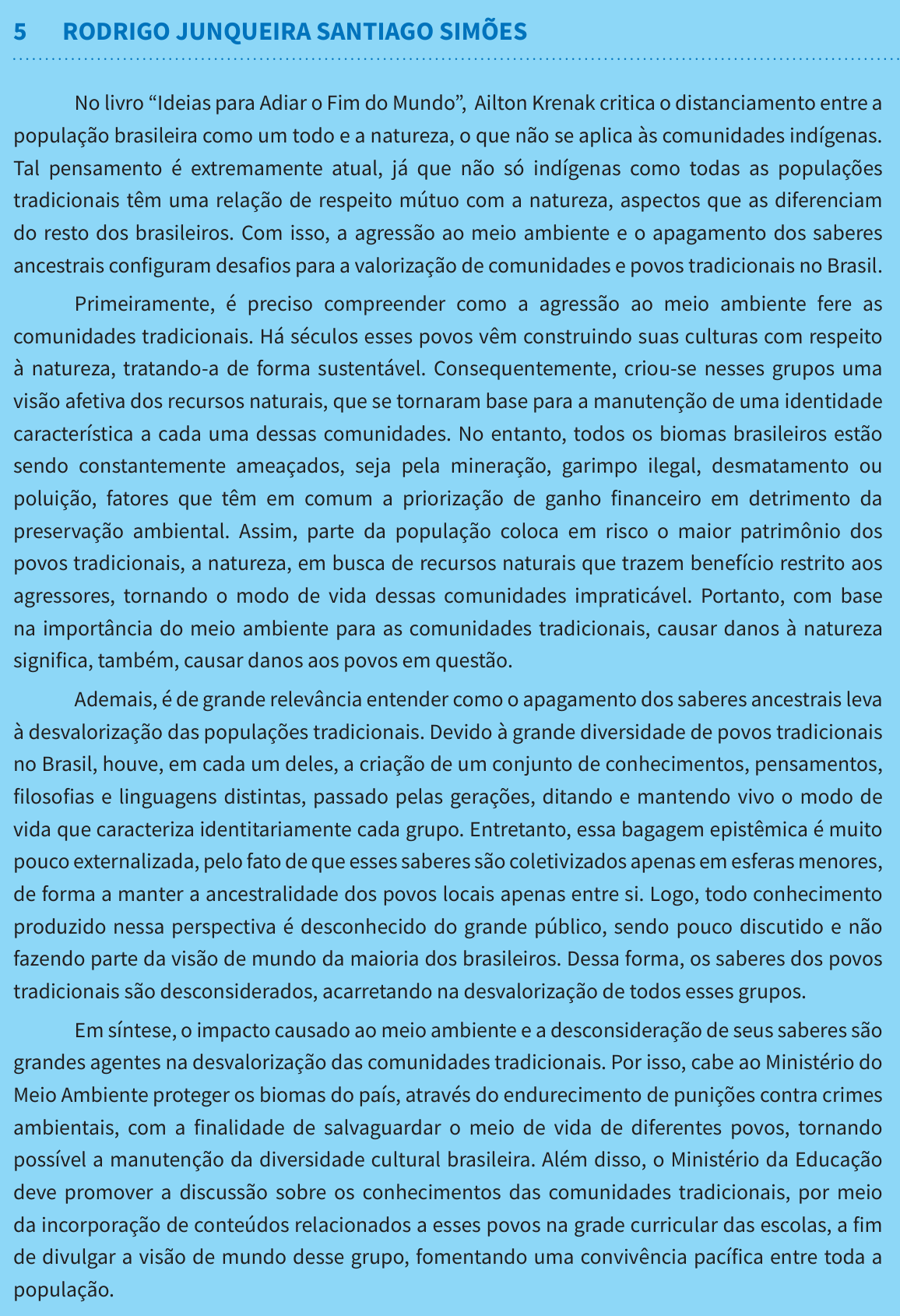 Redação de Rodrigo Junqueira Santiago Simões na cartilha do INEP