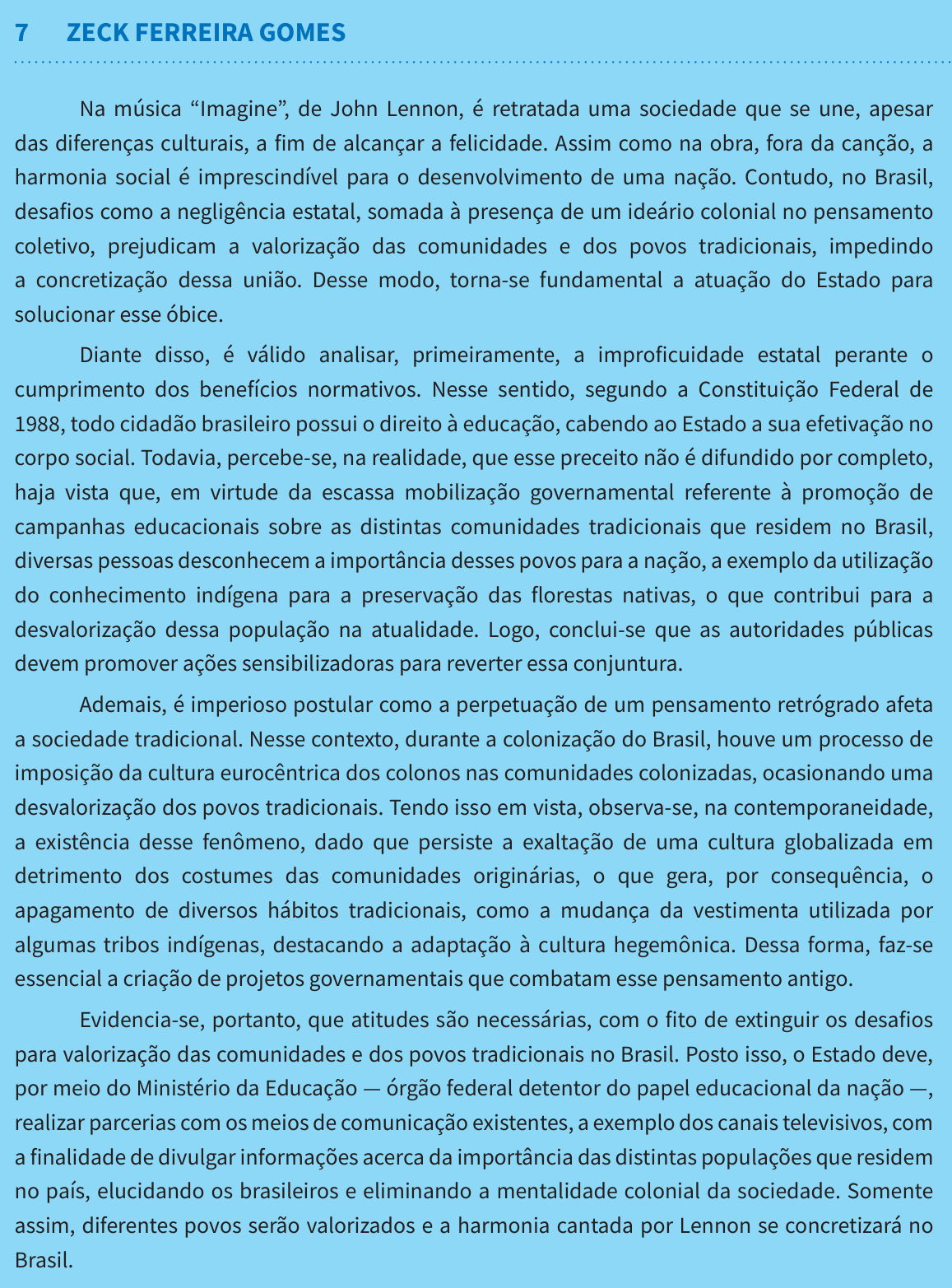 Redação de Zeck Ferreira Gomes na cartilha do INEP
