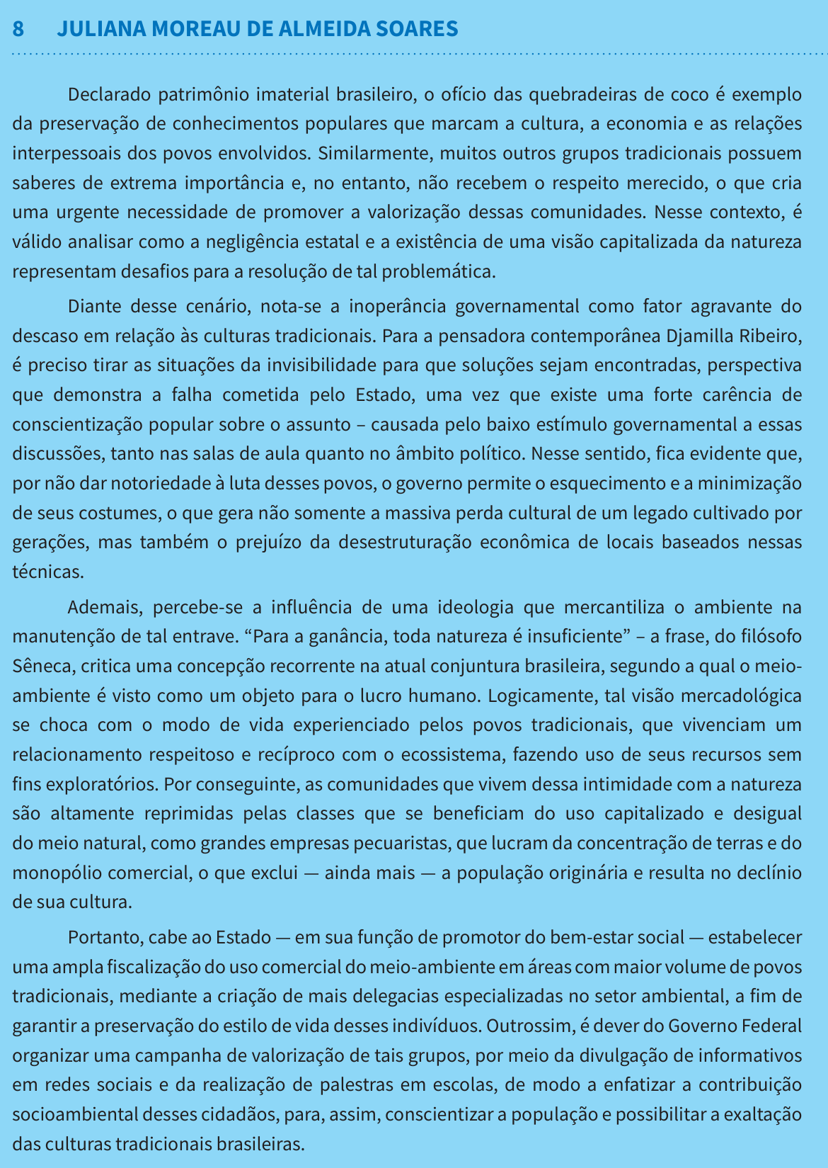 Redação de Juliana Moreau de Almeida Soares na cartilha do INEP