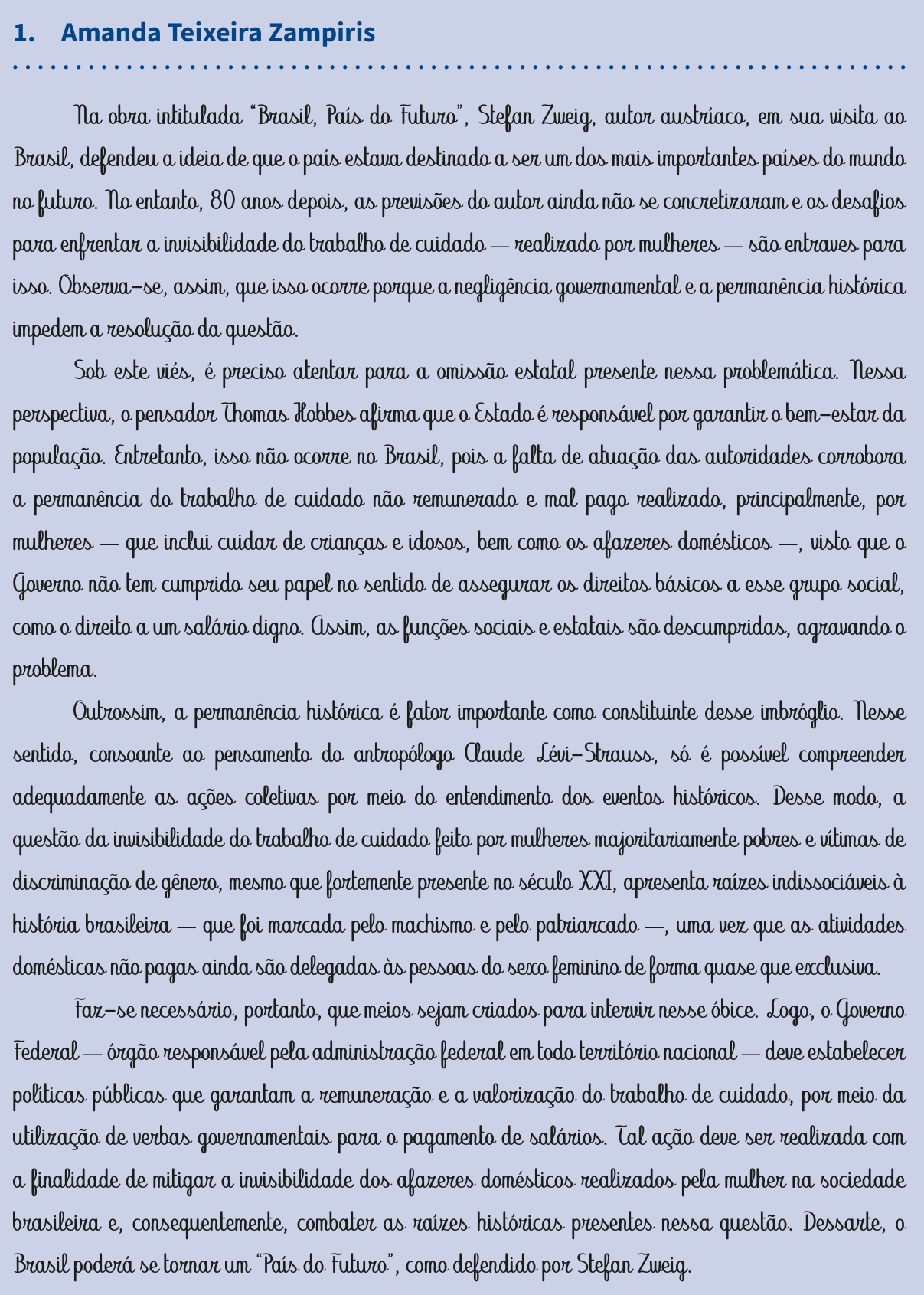Redação de Amanda Teixeira Zampiris na cartilha do INEP