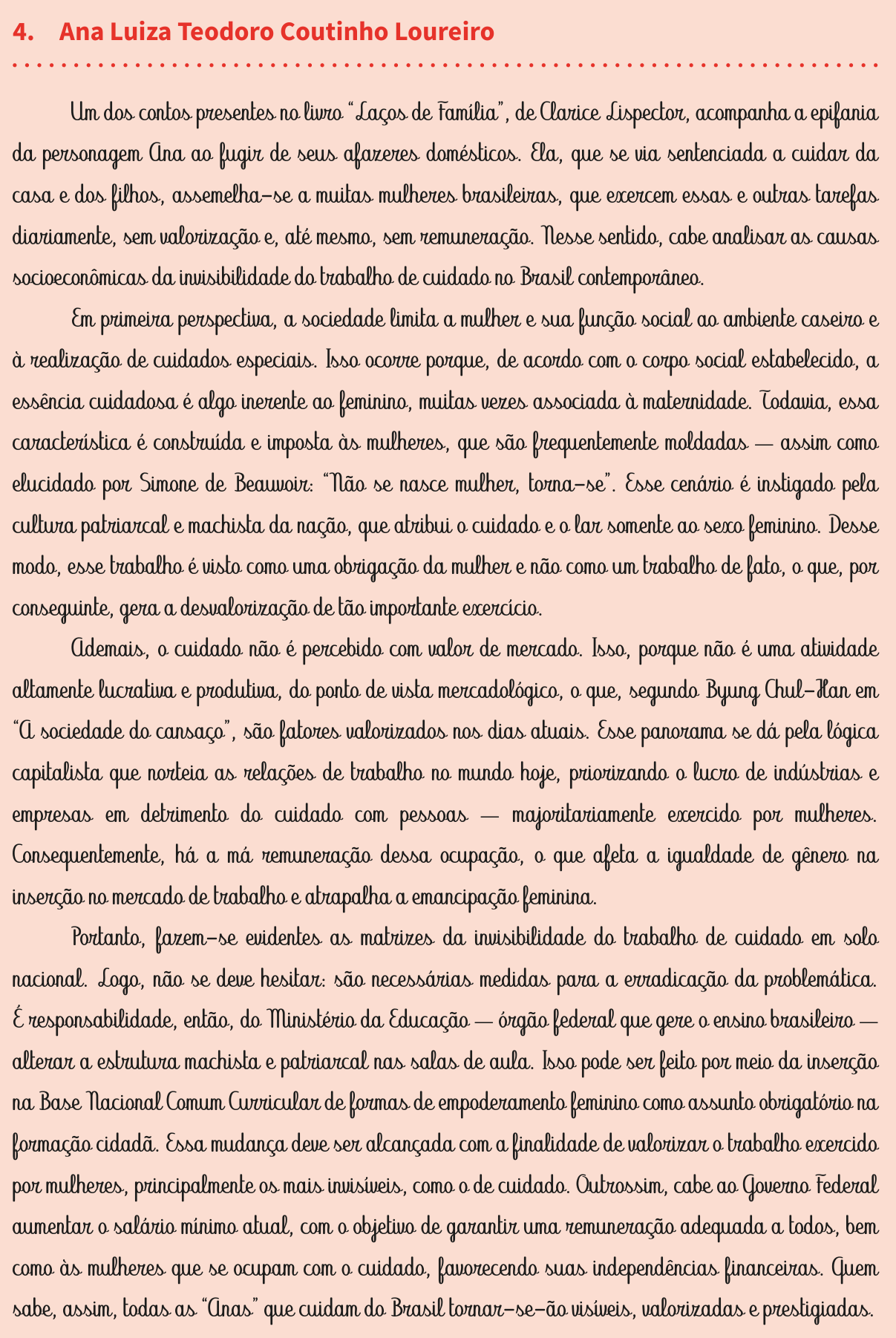 Redação de Ana Luiza Teodoro Coutinho Loureiro na cartilha do INEP