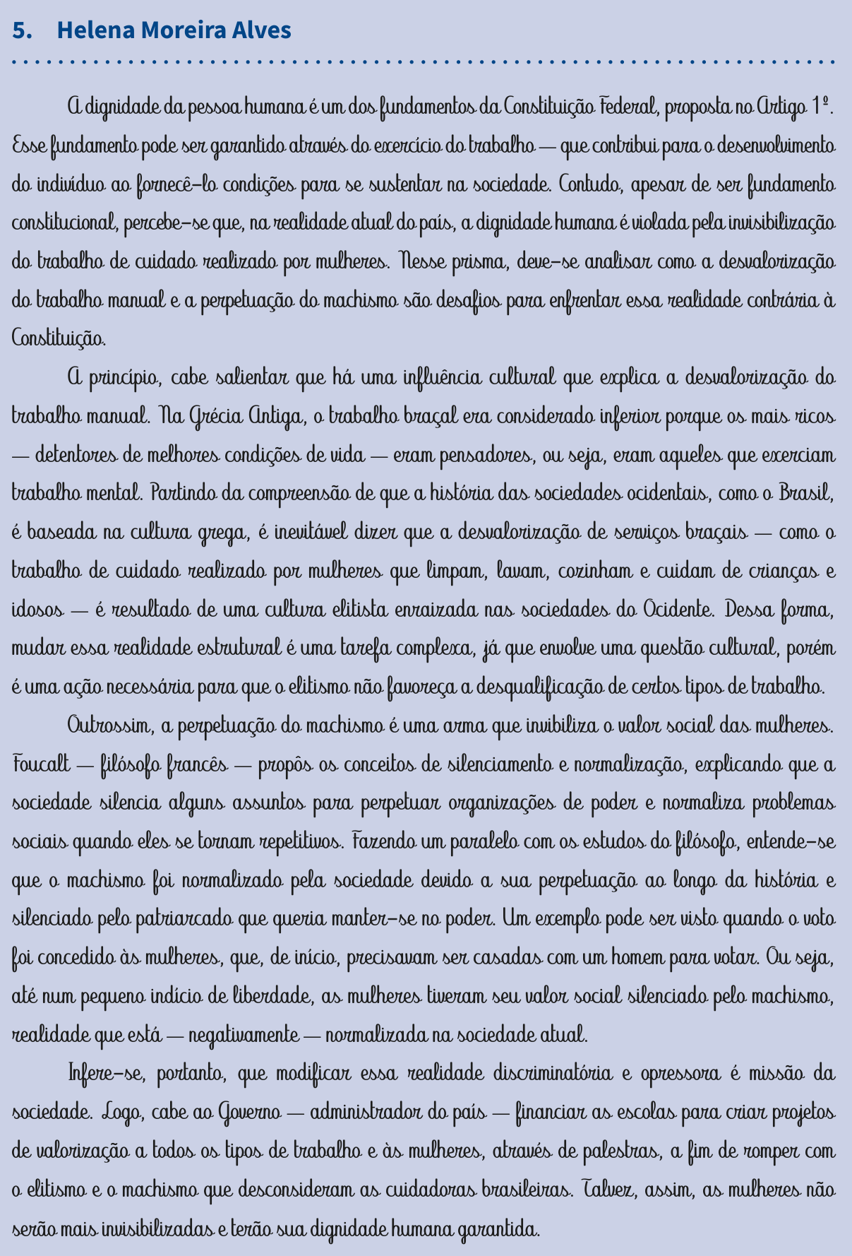 Redação de Helena Moreira Alves na cartilha do INEP
