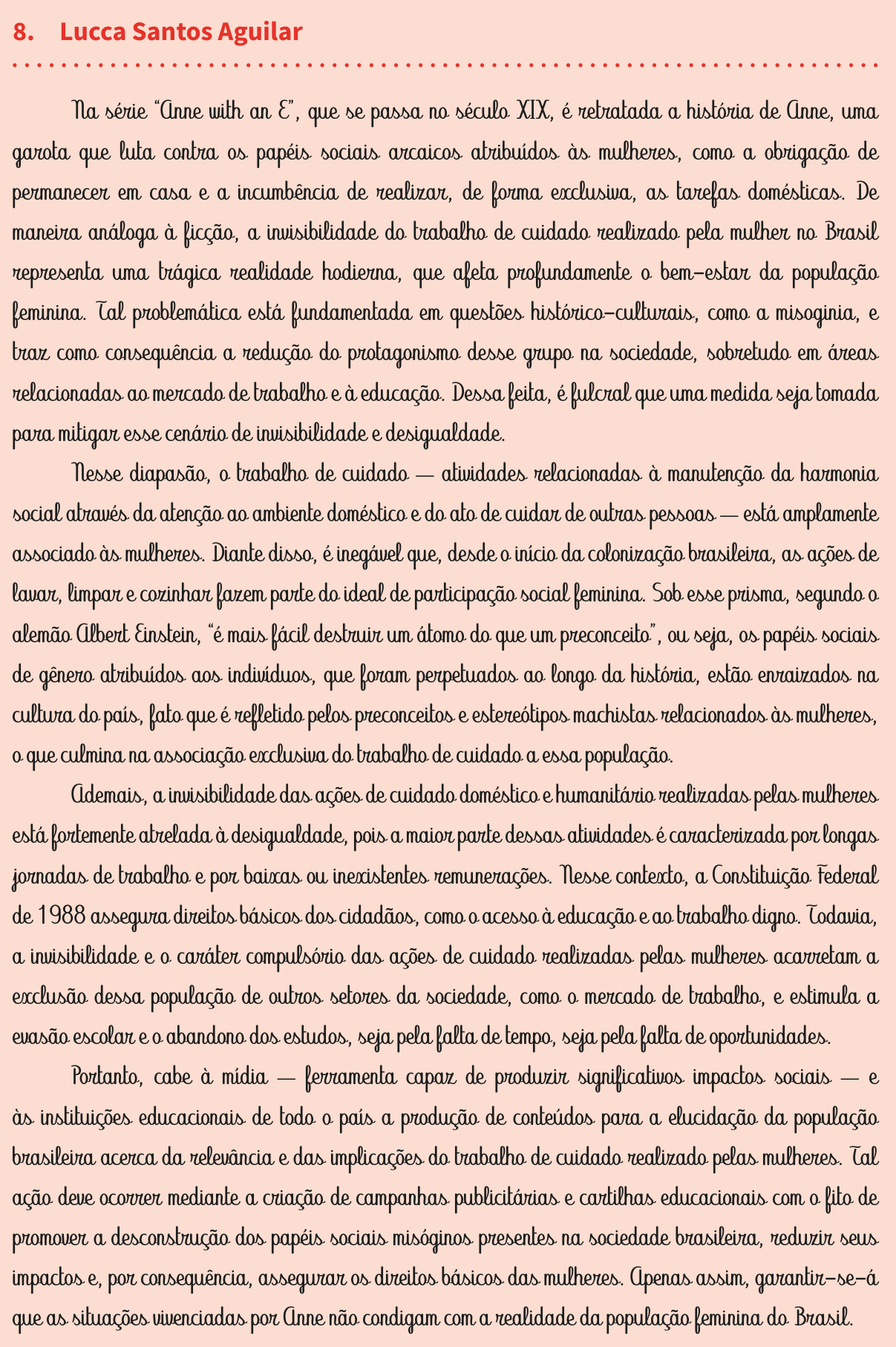 Redação de Lucca Santos Aguilar na cartilha do INEP