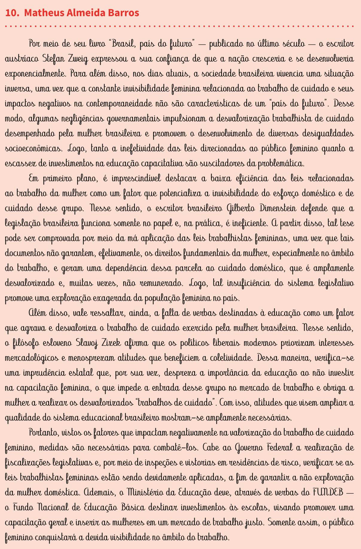 Redação de Matheus Almeida Barros na cartilha do INEP